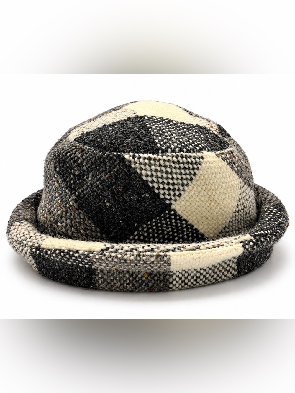 Vintage 90s Irish Handmade 100% Wool Patchwork Tweed Hat Made in Ireland